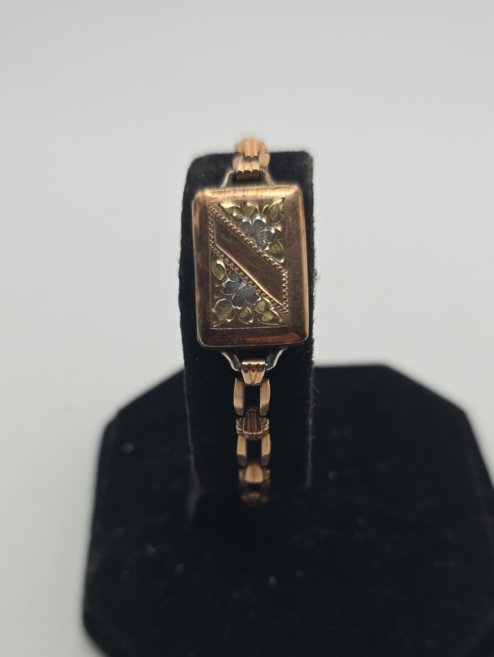 Vintage Gold-Tone Floral Rectangle Locket Bracelet